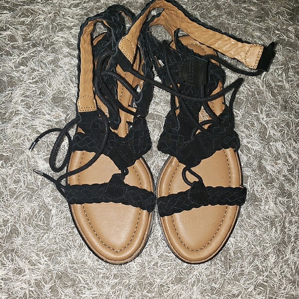 Arturo Chiang Black Tie-Up Sandal, Size 8